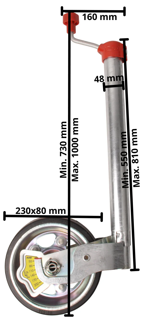 Stützrad AL-KO - 48 mm - Tragfähigkeit: 300 kg - Stahlfelge und Vollgummirad - inklusive Kurbel mit Drucklager und Kugeldruckmanometer - Image 11