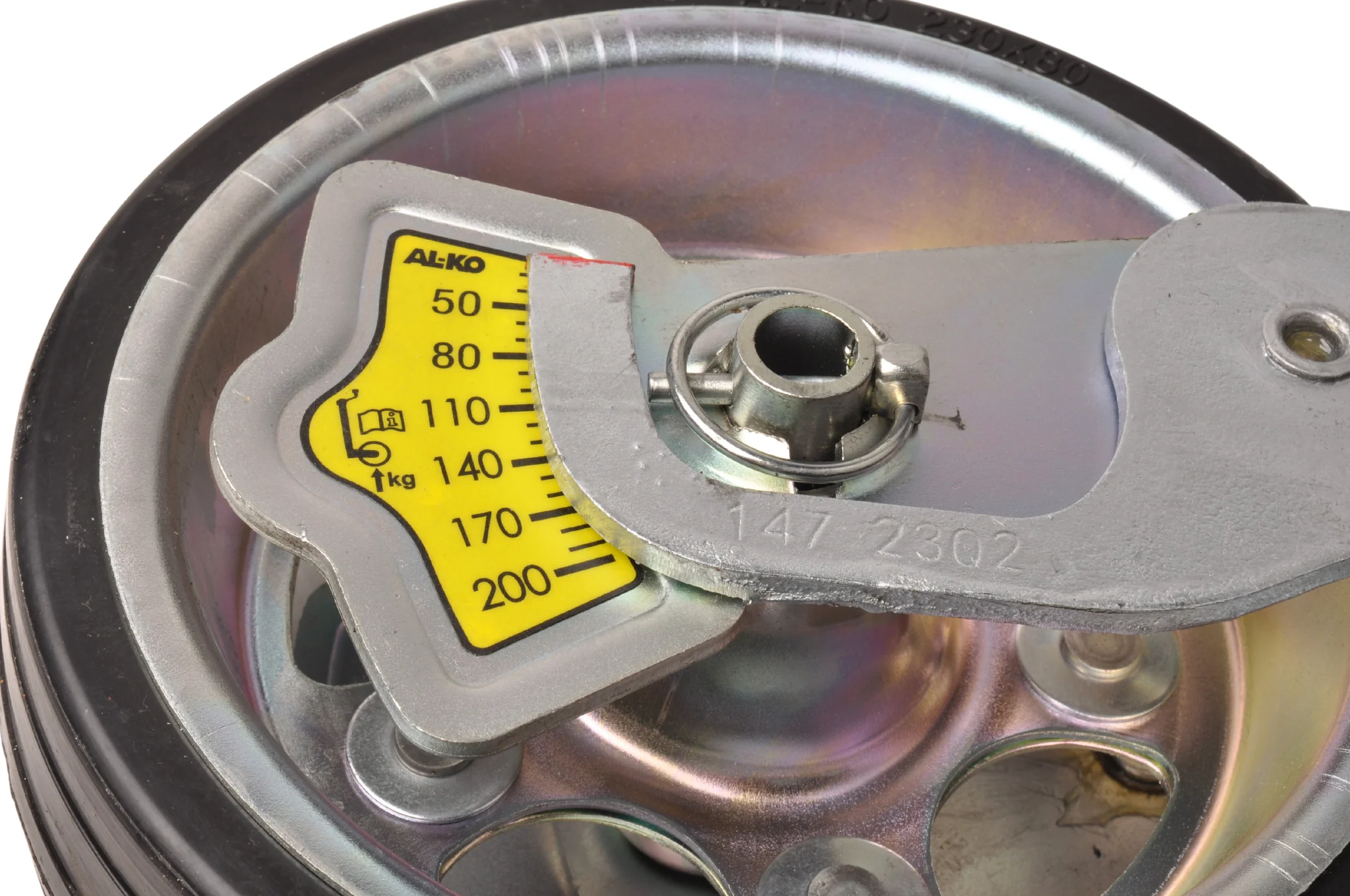 Stützrad AL-KO - 48 mm - Tragfähigkeit: 300 kg - Stahlfelge und Vollgummirad - inklusive Kurbel mit Drucklager und Kugeldruckmanometer - Image 6