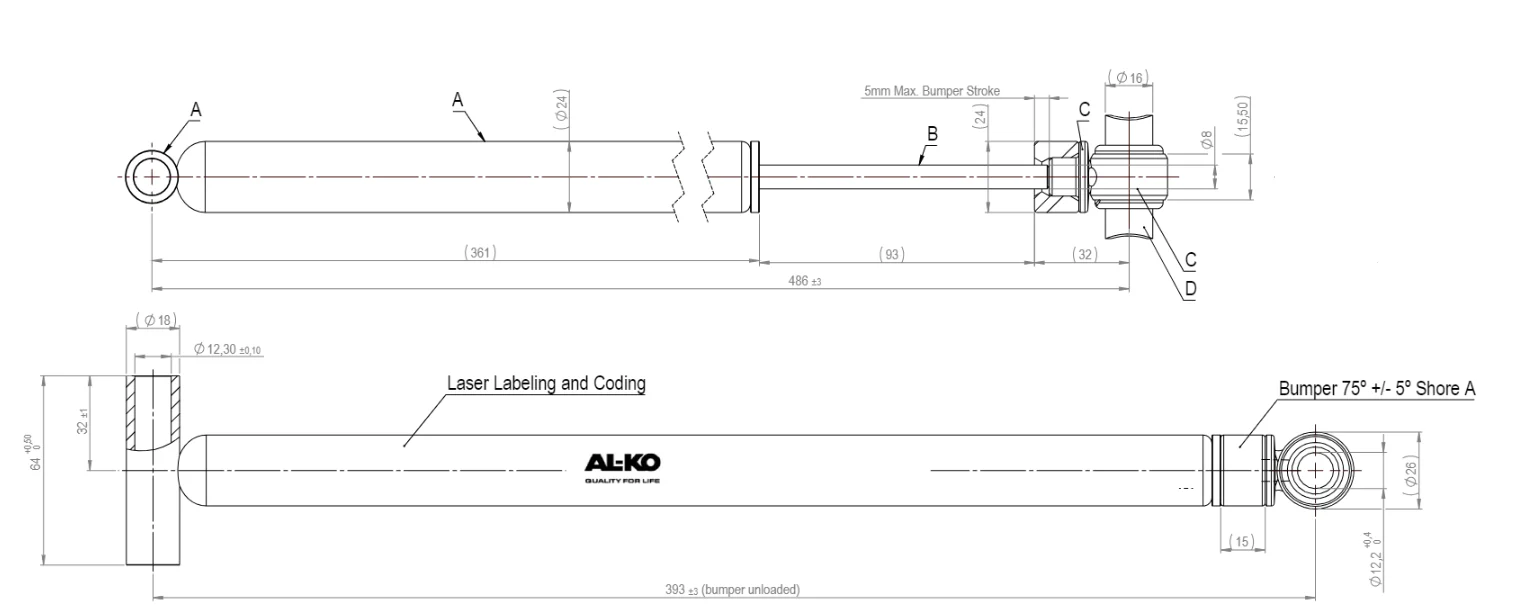 AL-KO Auflaufdämpfer - 161S - 486 mm ausgezogene Länge - Montage an der Kupplungsseite 65 mm - Image 5