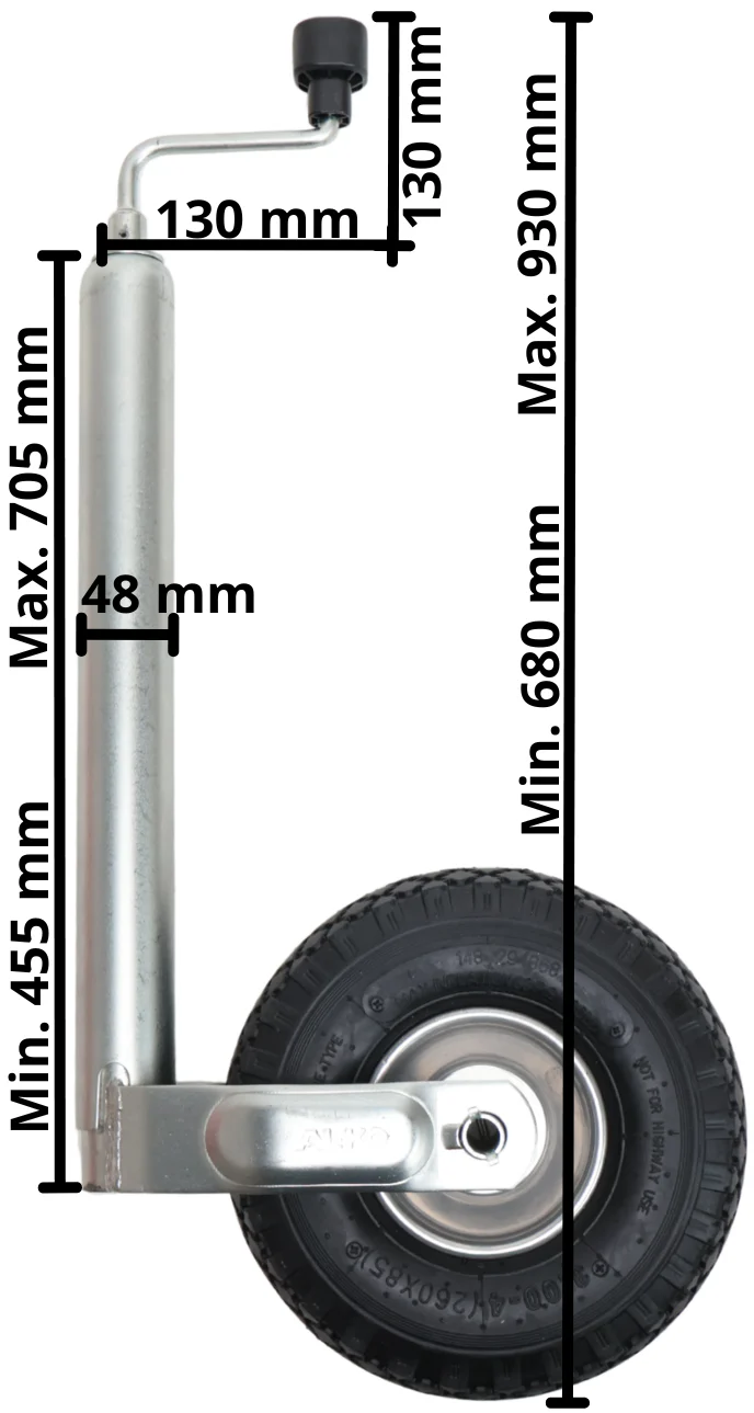 Stützrad Plus AL-KO - rund  48 mm - Tragfähigkeit: 120 kg - extra lang - Stahlfelge mit Luftreifen (260 x 85) - Image 5