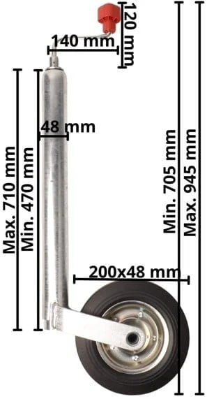 Stützrad Plus AL-KO - rund 48 mm - Tragfähigkeit: 150 kg - extra lang - Stahlfelge mit Vollgummi - Image 5