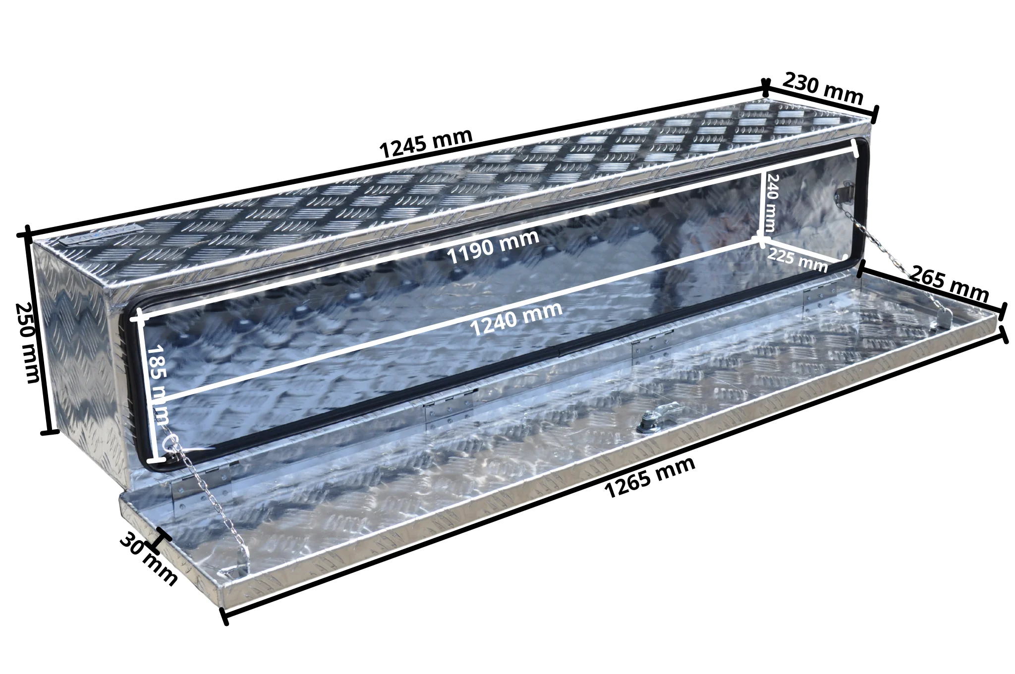 Aluminium Deichselbox aus Riffelblech - 1250x250x250 mm - Image 9