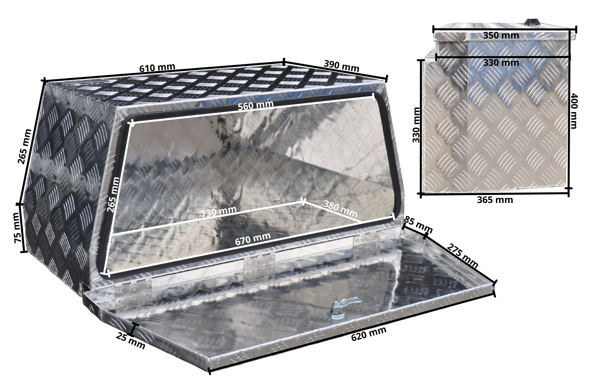 Aluminium Deichselbox aus Riffelblech 760x380x400 mm - Image 10
