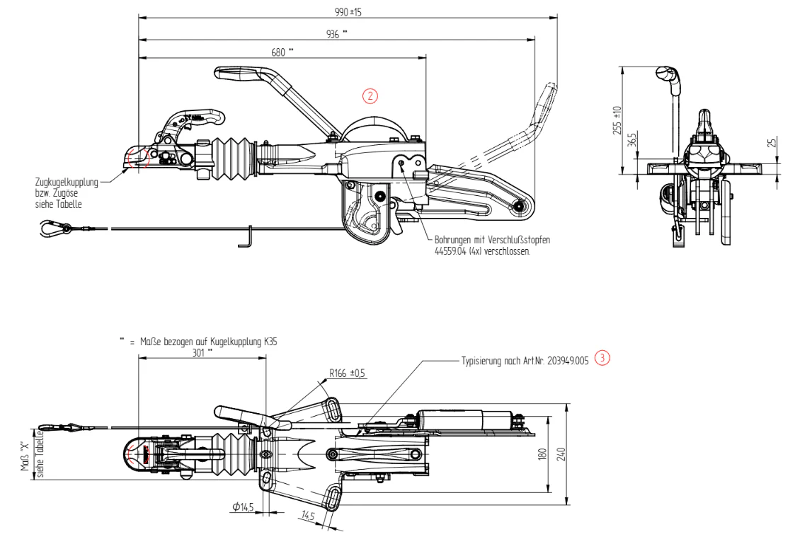 Auflaufbremse für Anhänger KFG30 Typ A (3000 kg) V-Deichsel – ohne Stützradkonsole - Image 7