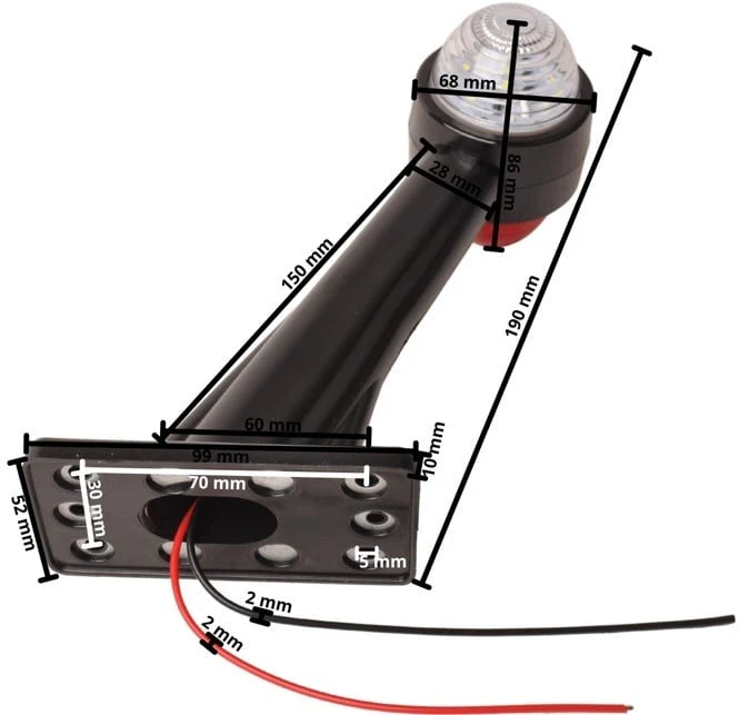 Begrenzungsleuchte Rot/Weiß Licht 19 cm lang in schrägem Winkel - 2 Stück - links und rechts  - LED - Image 13