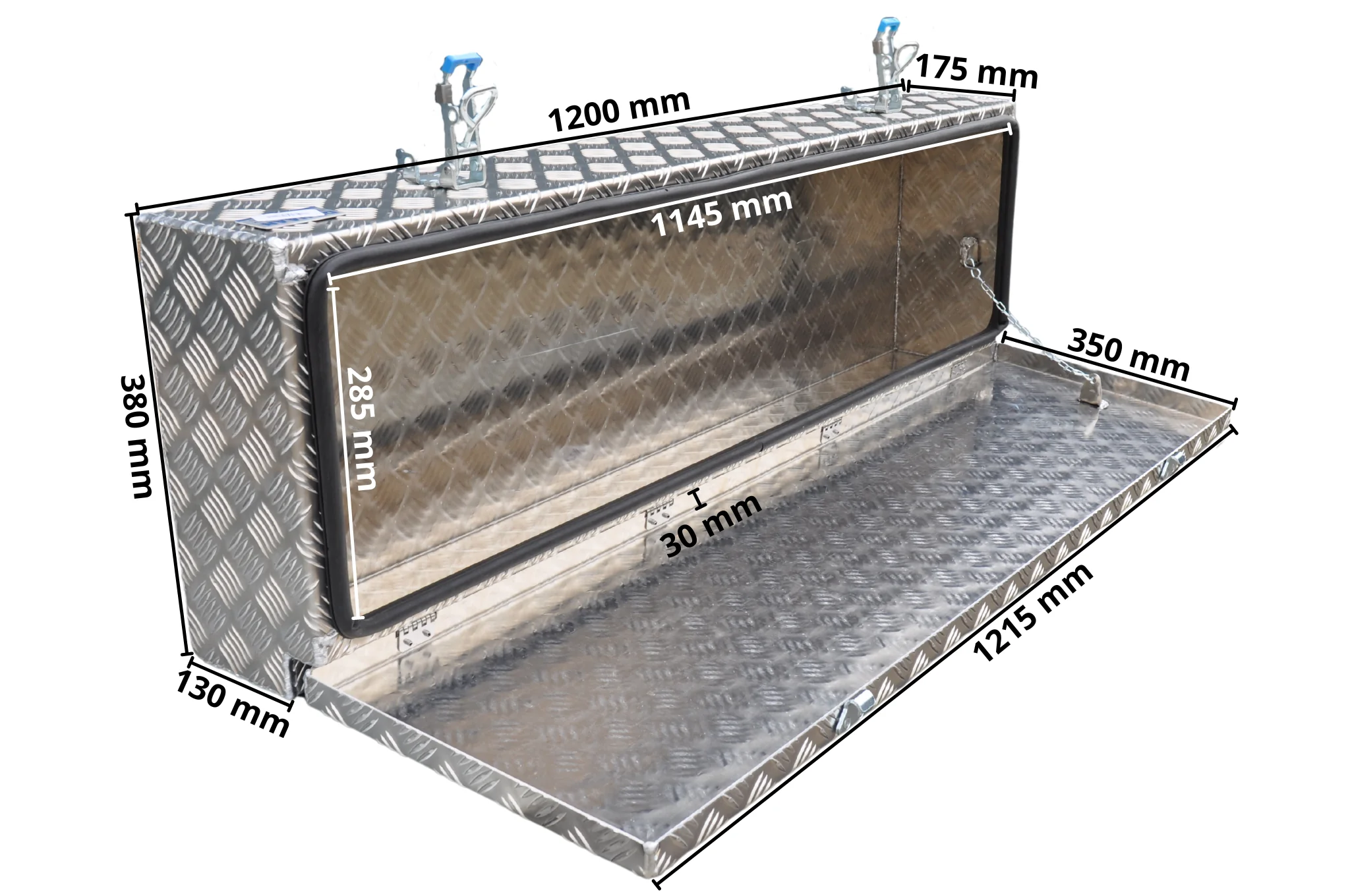 DE HAAN BOX HE - 1200x380x190 mm - wasser- und staubdichter Deichselbox aus Aluminium-Riffelblech - ausgestattet mit Spannschlössern - Image 9