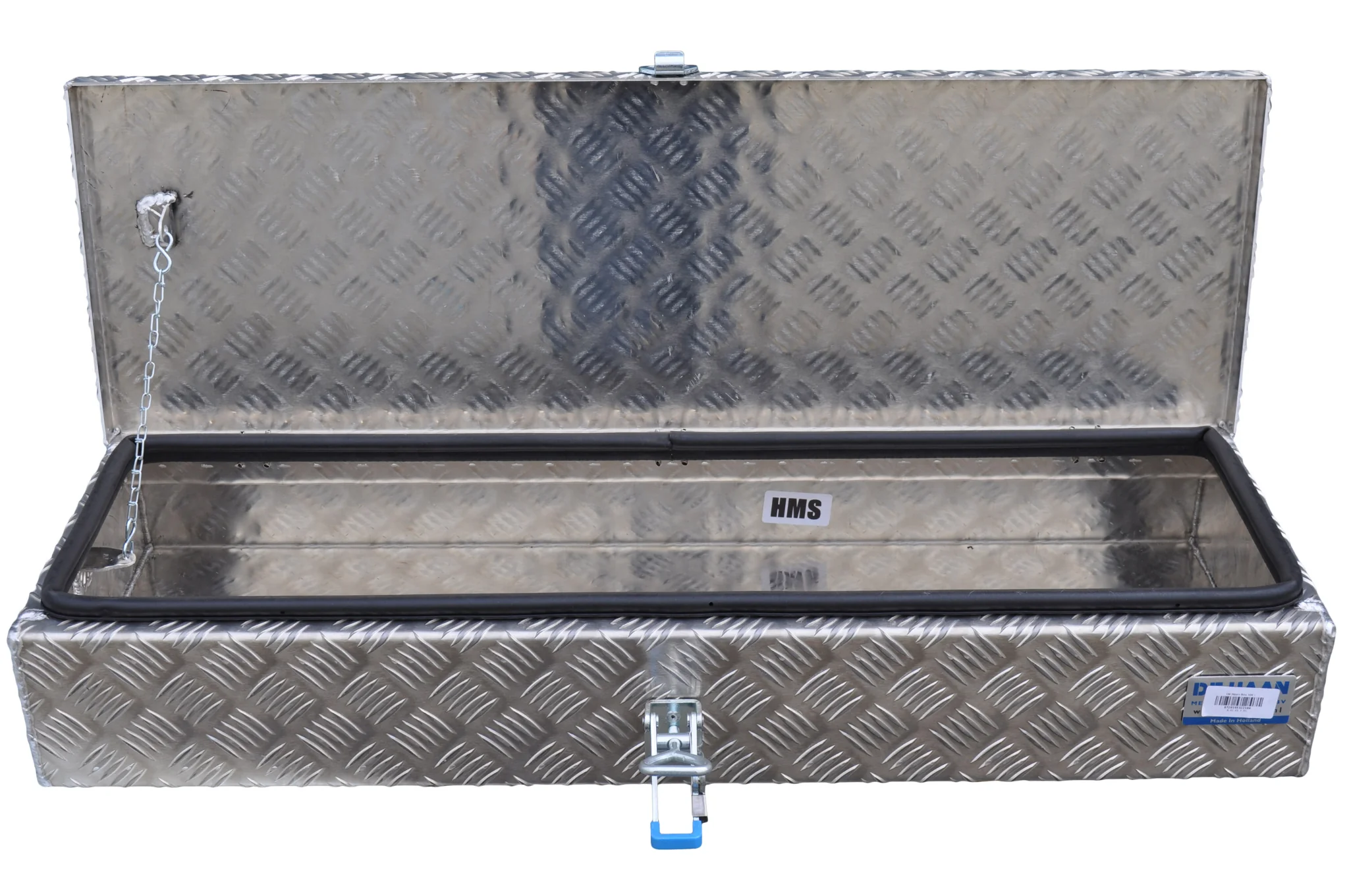 De Haan Box HM - 900x320x150 mm - wasser- und staubdichte Aluminium-Riffelblech Deichselbox - mit Spannschloss - Image 4