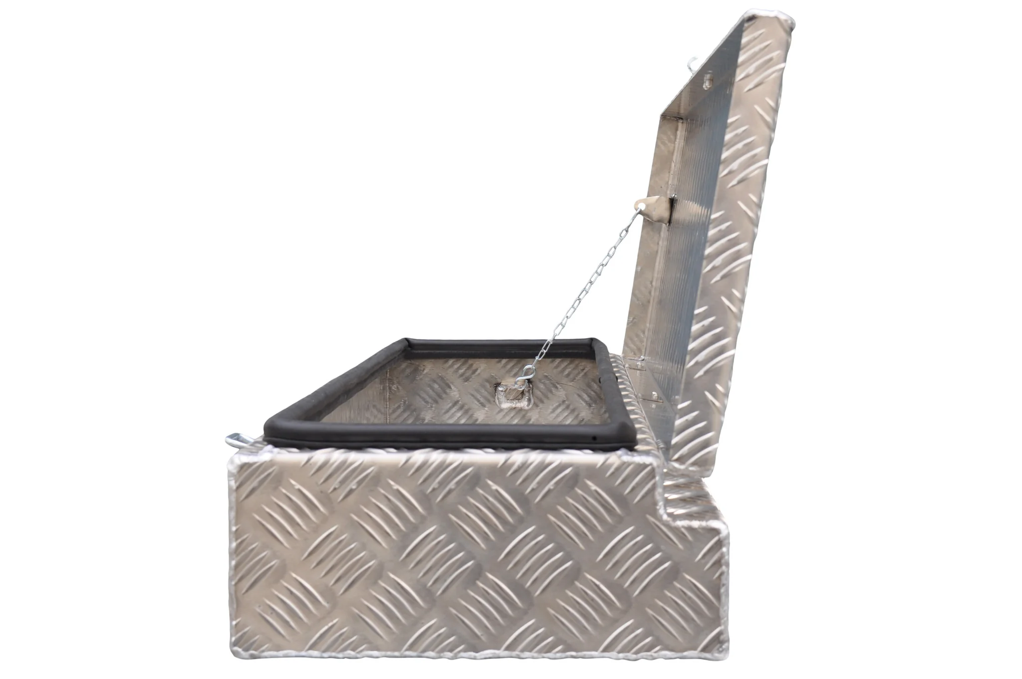 De Haan Box HM - 900x320x150 mm - wasser- und staubdichte Aluminium-Riffelblech Deichselbox - mit Spannschloss - Image 5