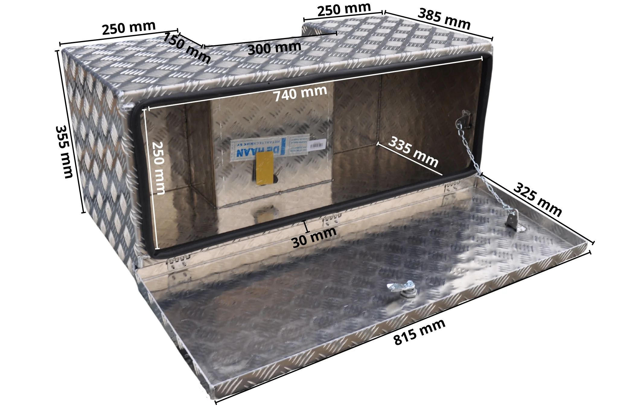 DE HAAN BOX IN - 800x350x400 mm - Aluminium-Riffelblech-Deichselbox - ausgestattet mit Butterfly-Schloss - Image 9