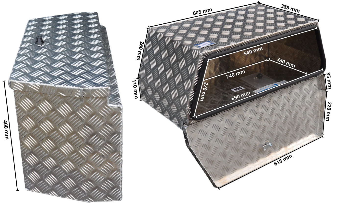 DE HAAN BOX PBV - wasser- und staubdichter Aluminium-Riffelblech Deichselbox 750x320x400 mm - ausgestattet mit Butterfly-Schloss - Image 8