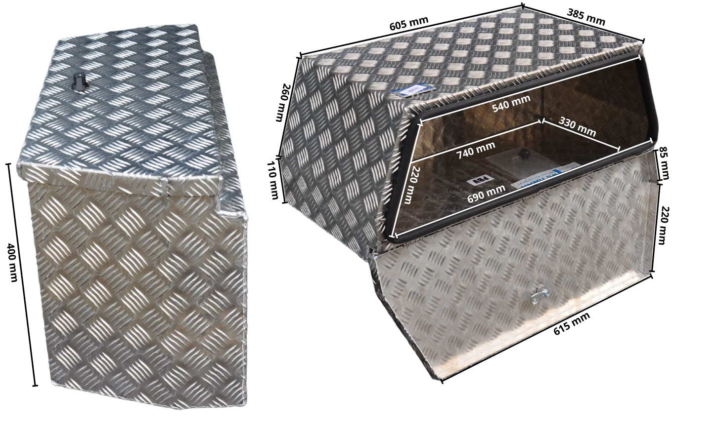 DE HAAN BOX PBV - wasser- und staubdichter Aluminium-Riffelblech Deichselbox 750x320x400 mm - ausgestattet mit Butterfly-Schloss - Image 9
