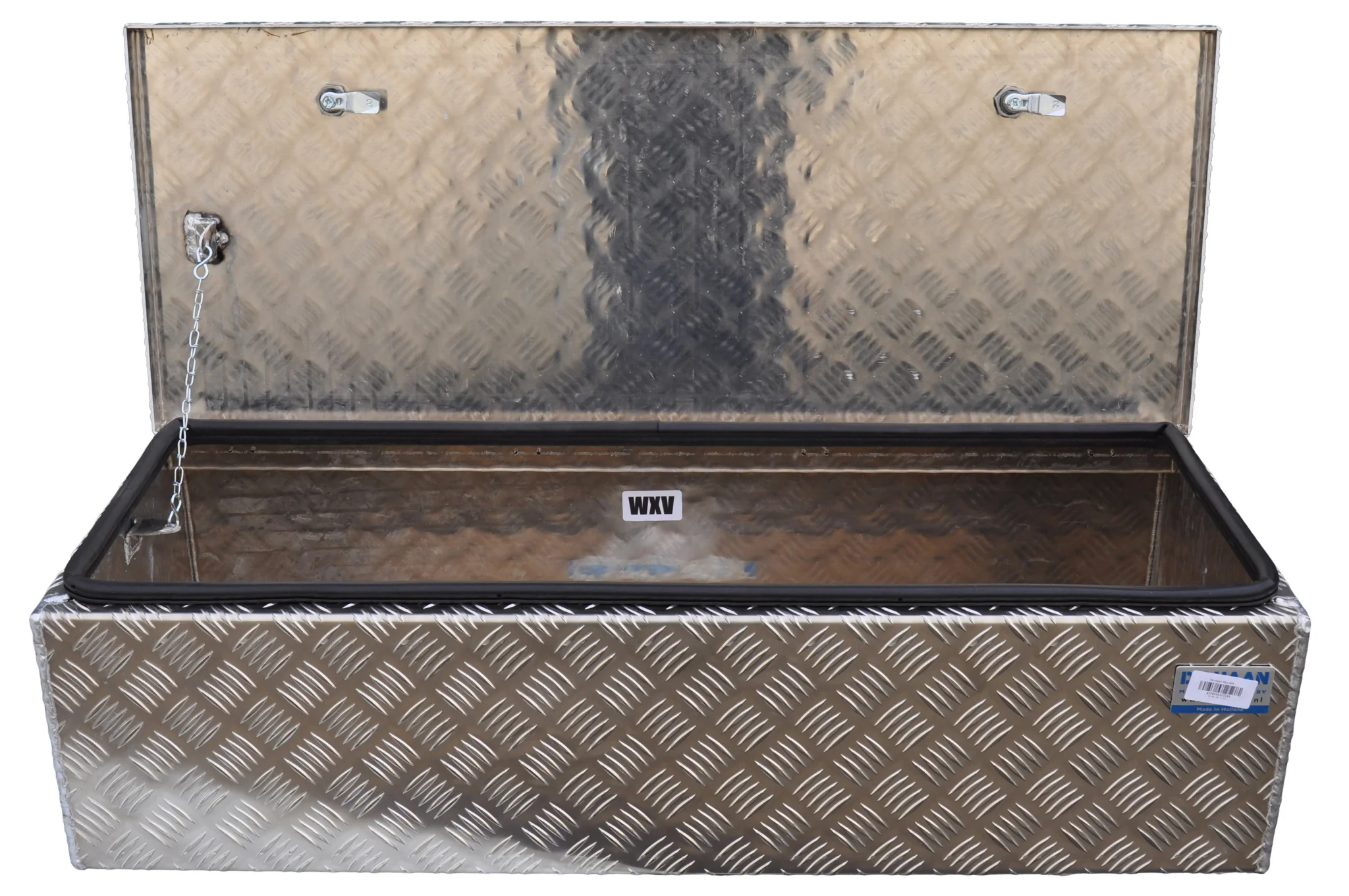 DE HAAN BOX WXV - 950x400x250 mm - wasser- und staubdichter Aluminium-Riffelblech Deichselbox - mit Butterfly-Schloss - Image 4