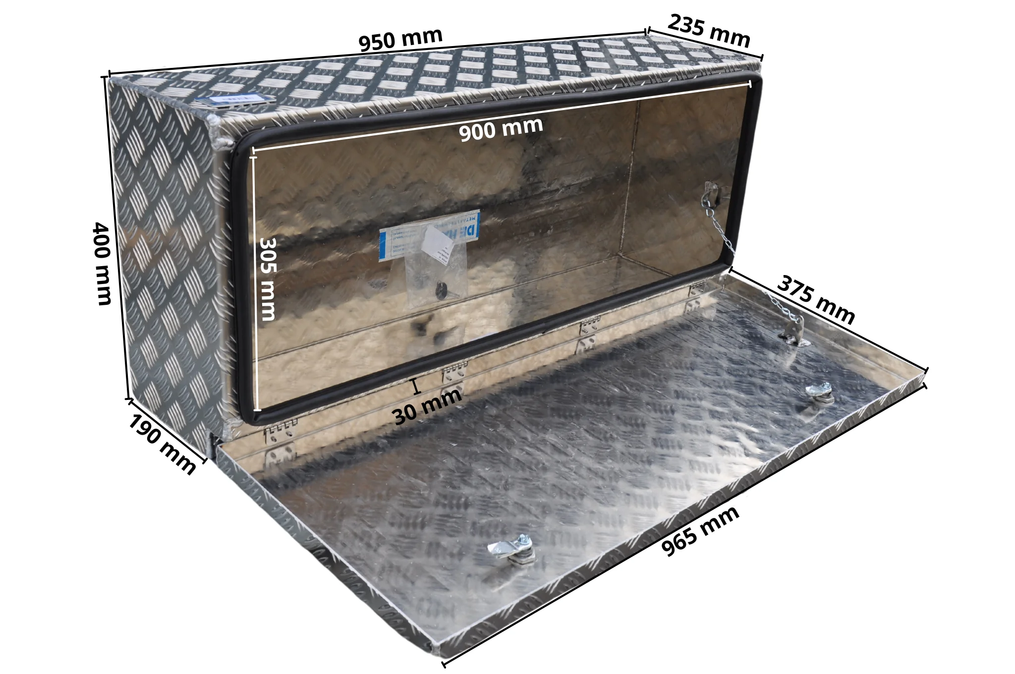 DE HAAN BOX WXV - 950x400x250 mm - wasser- und staubdichter Aluminium-Riffelblech Deichselbox - mit Butterfly-Schloss - Image 8