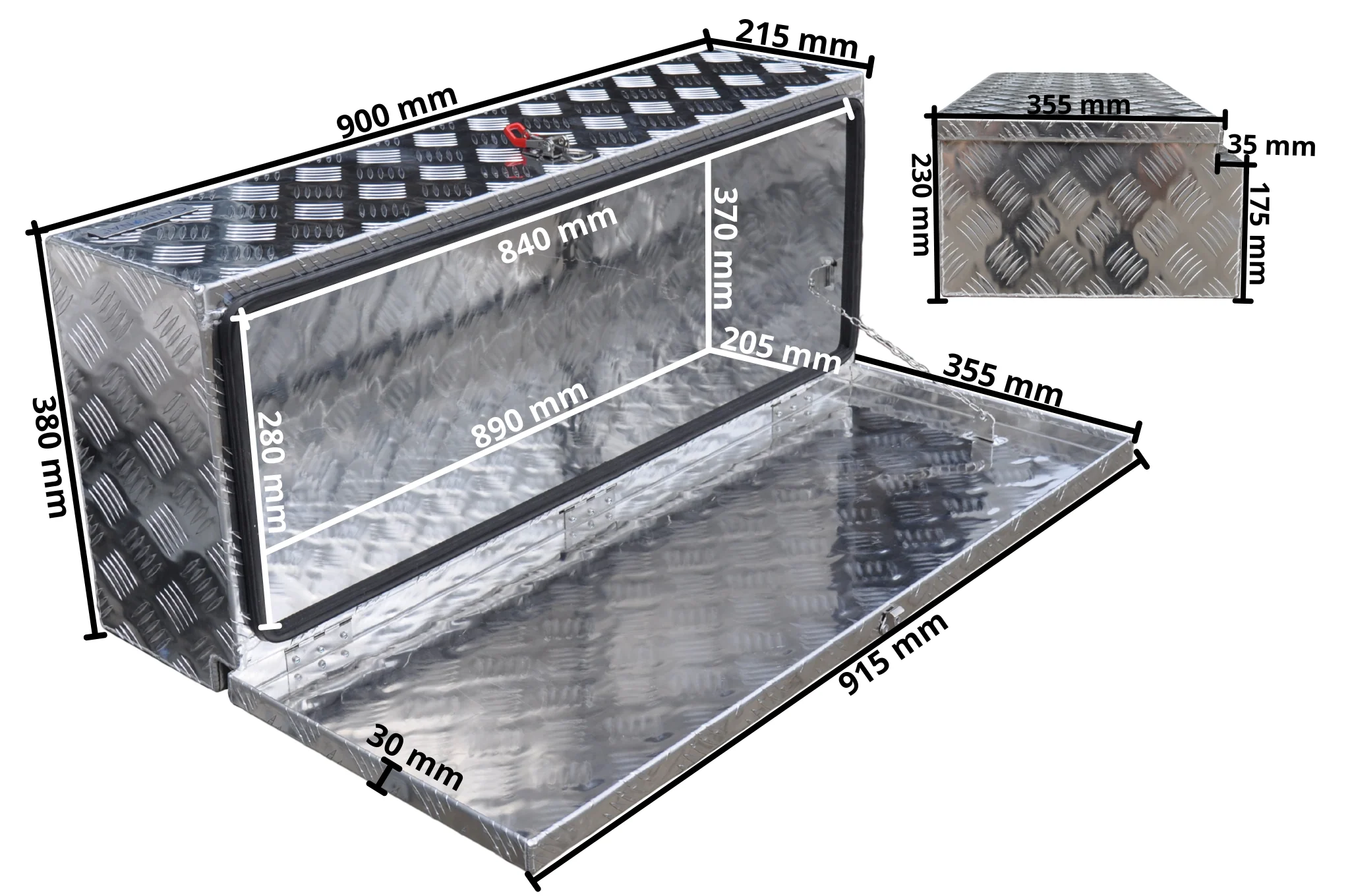 Aluminium Deichselbox aus Riffelblech 900x380x230 mm - Image 9