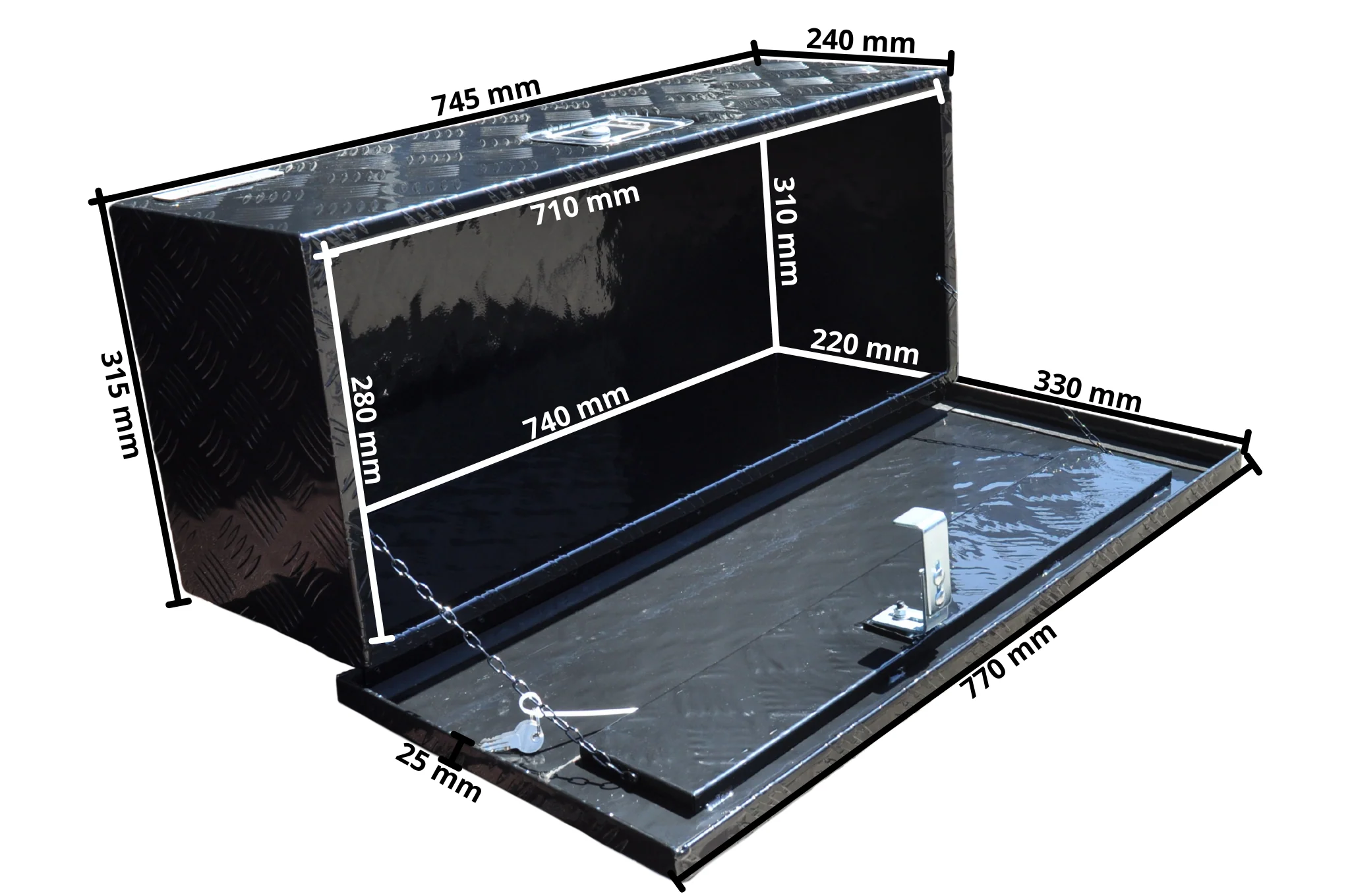 Aluminium-Traubenblech Deichselbox/Werkzeugkasten 765x330x245 mm - inklusive integriertem Schloss - 2,5 mm dickes Material - Image 7