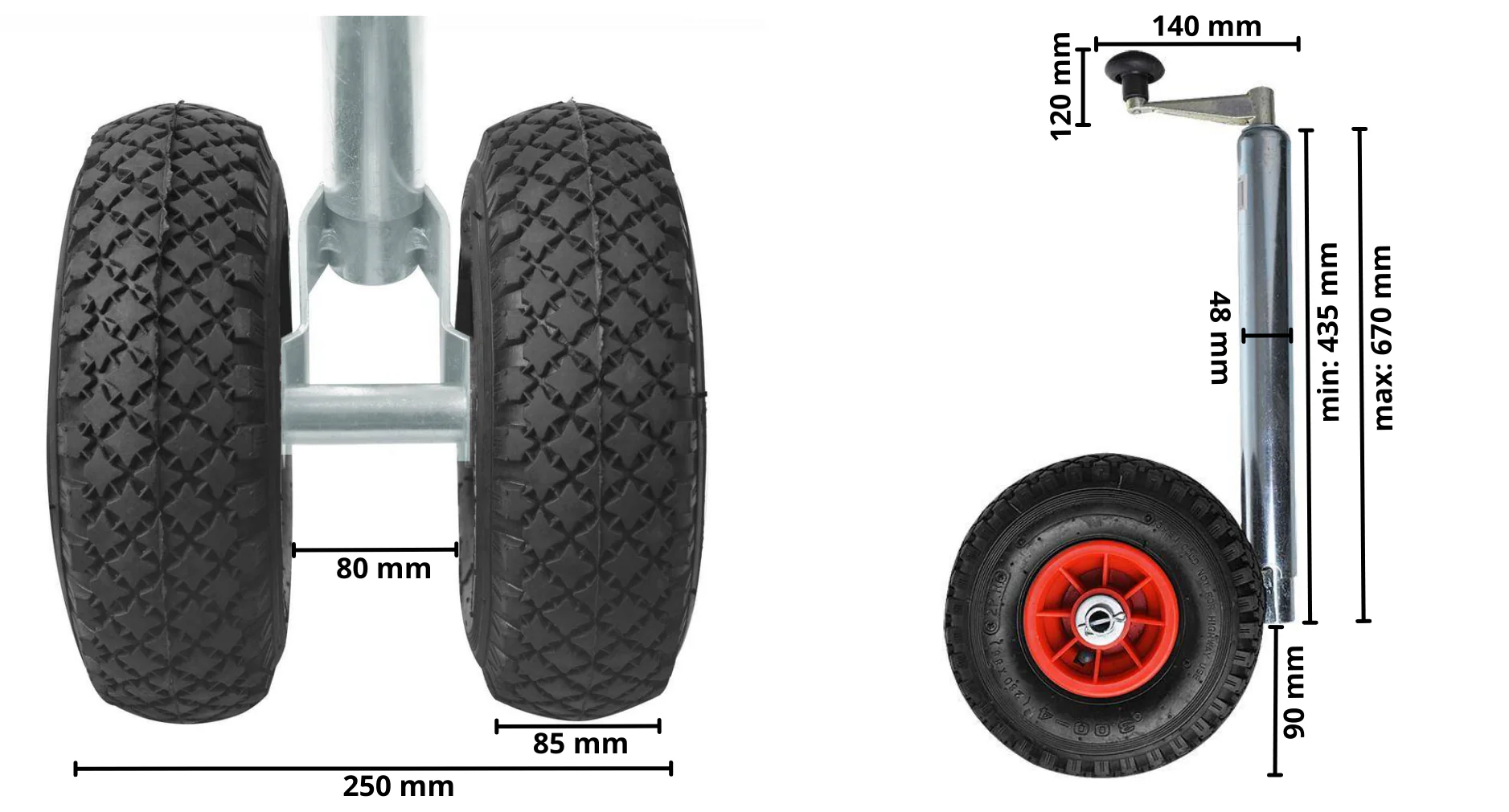 Doppelstützrad - 48 mm - Tragfähigkeit: 180 kg - Luftreifen - Image 6