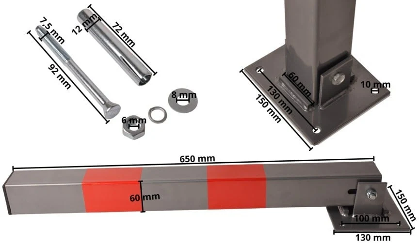 Absperrpfosten klappbar mit Schloss - 650x60x60 mm - grau/rot Parkplatzsperre - Image 10