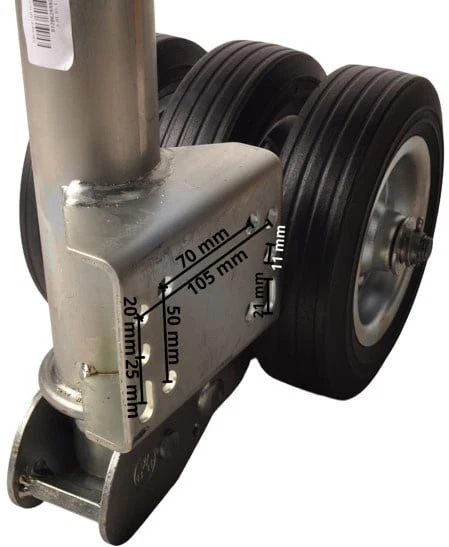 Klappbares Stützrad - 60 mm - statische Tragfähigkeit: 250 kg - 3 feste Räder - Image 6