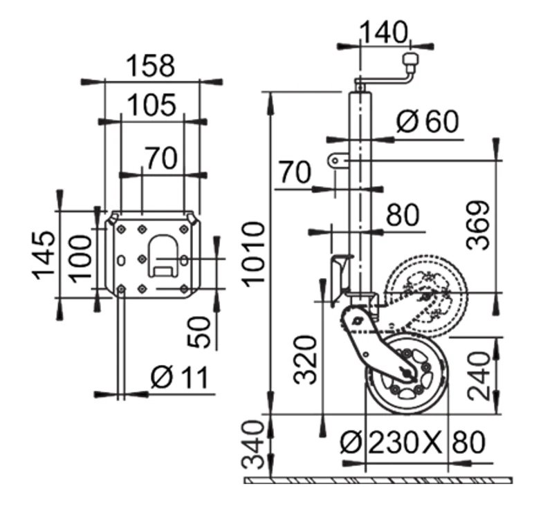 AL-KO klappbares Stützrad  - 60 mm - Tragfähigkeit: 500 kg - Schwerlast - extra langes - Image 9