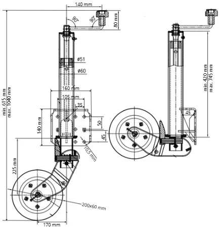 Automatisch einklappbares Stützrad - 60 mm - Tragfähigkeit: 500 kg - Image 6
