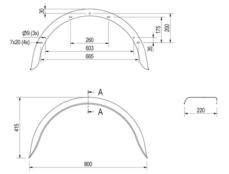 Original Hirth/ Sigg Kotflügel 14/15 Zoll - 800x220x415 mm - Umfang 1285 mm - Image 2