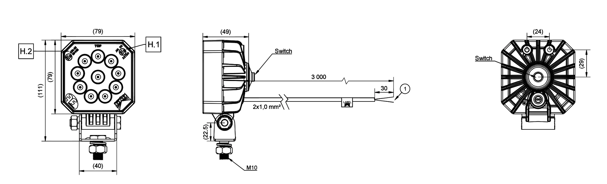 Aspock LED Arbeitsscheinwerfer 12/24V mit Schalter - inklusive Halterung - Image 9