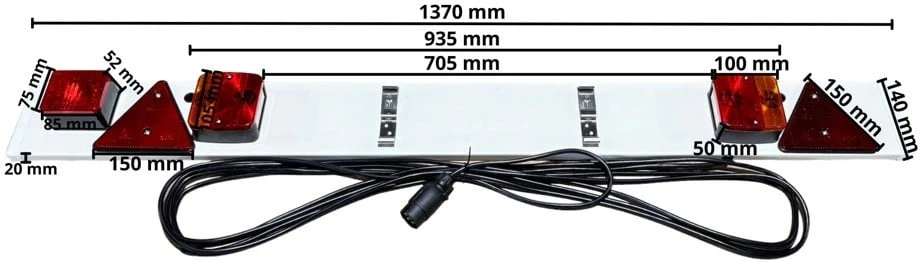 Lichtleiste Kunststoff für Anhänger - Länge 137 cm - 8 Meter Hauptkabel - 13-poliger Anschluss - Plug & Play - Image 5