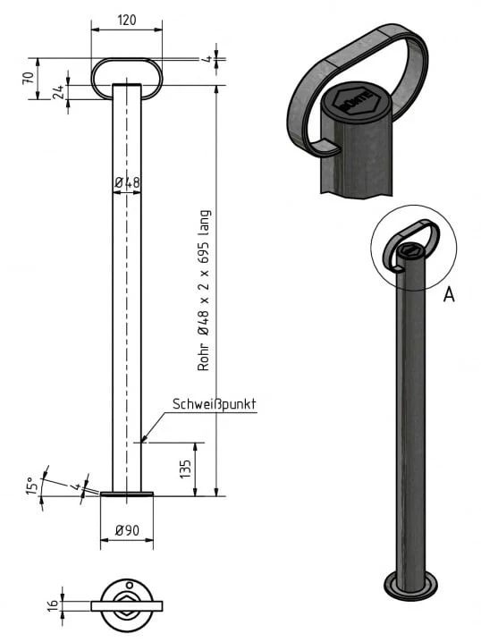 Hochwertiger Stützfuß mit Griff - 700 mm hoch - 48 mm Rohrdurchmesser - Image 4