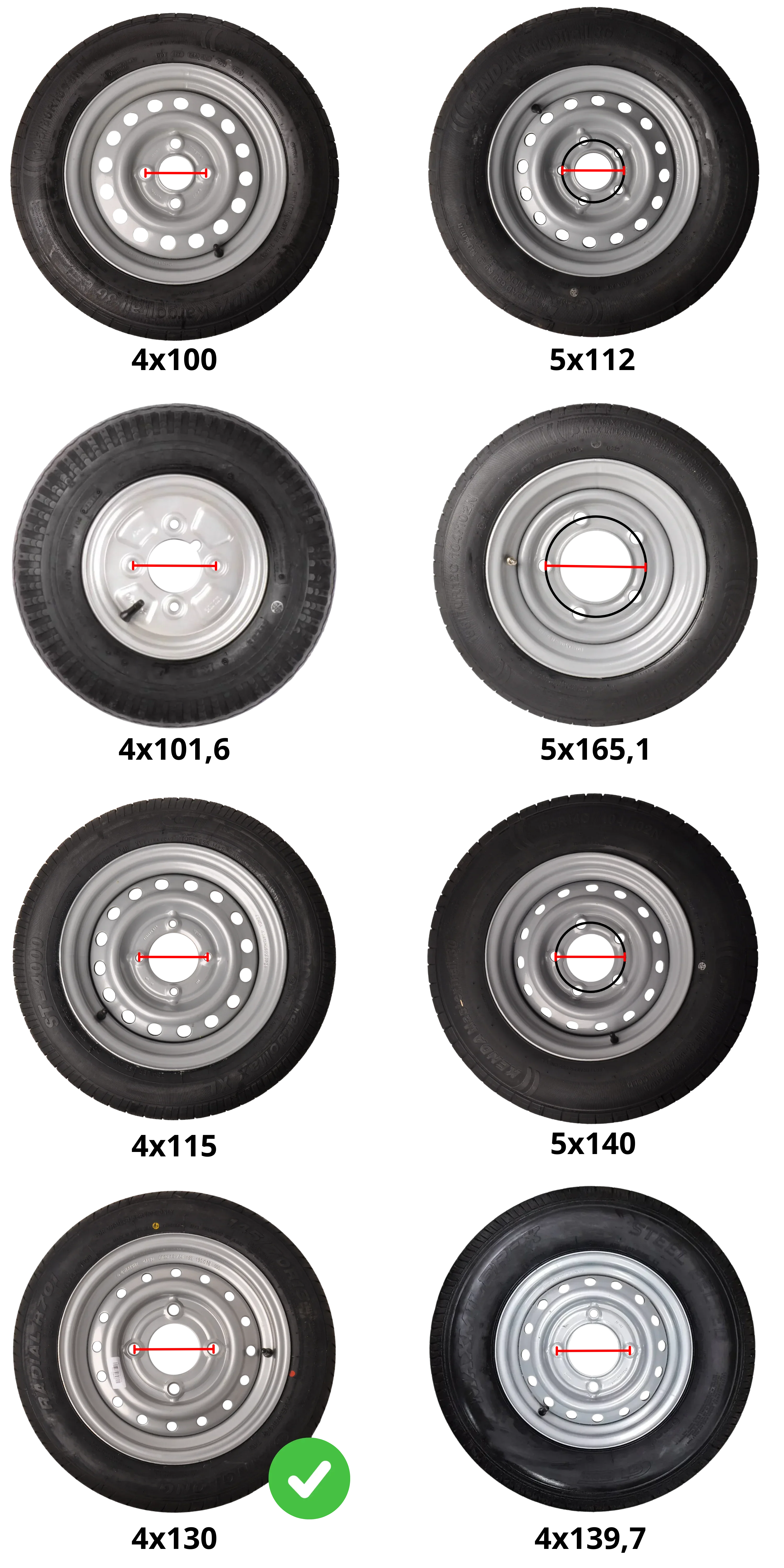Komplettrad Anhänger - 145/70R13 - Lochkreis: 4x130 - Tragfähigkeit: 375 kg - Nabendurchmesser: 85 mm - Image 5