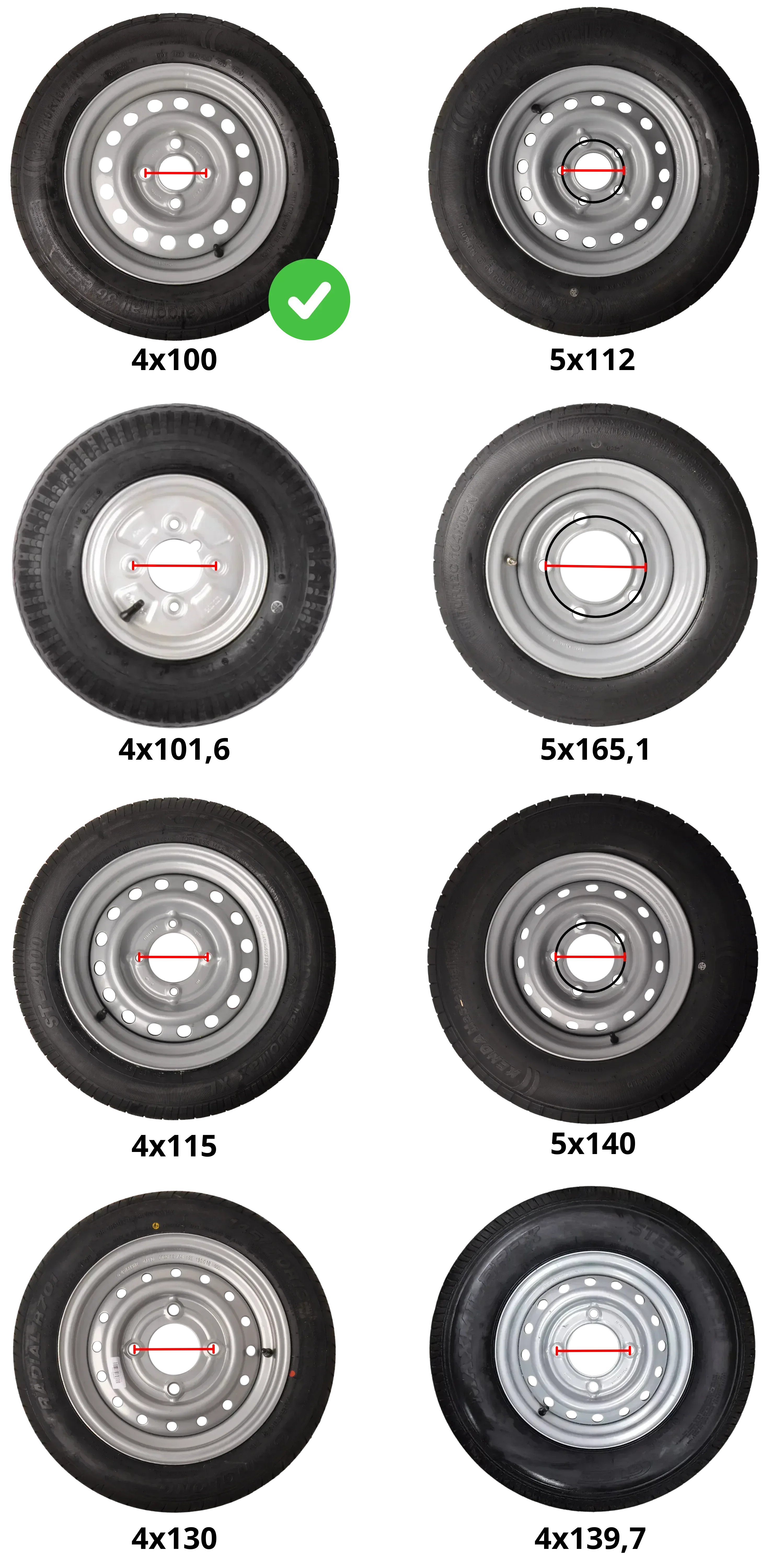Komplettrad Anhänger - 155/80R13 - Leichtmetallfelge - Lochkreis: 4x100 - Tragfähigkeit: 500 kg - Nabendurchmesser: 57 mm - Image 5