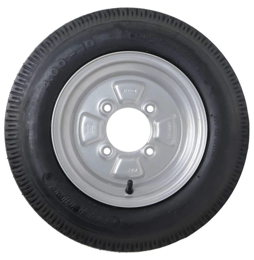 Komplettrad Anhänger - 4.00-10 - Lochkreis: 4x115 - Tragfähigkeit: 275 kg - Nabendurchmesser: 85 mm - 4PR