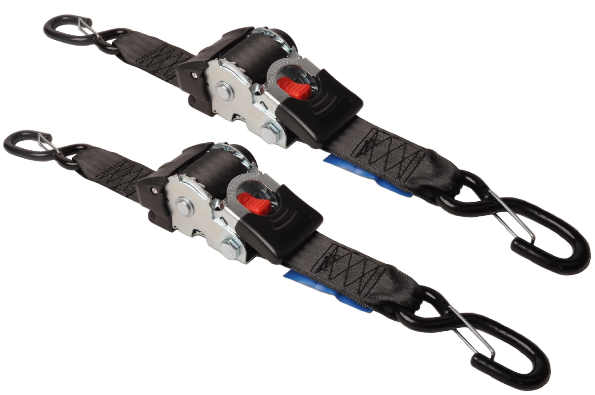 2 Stück Spanngurte automatisch - 180x5 cm - Bruchlast 1500 kg - inkl. S-Haken und Sicherungsfeder