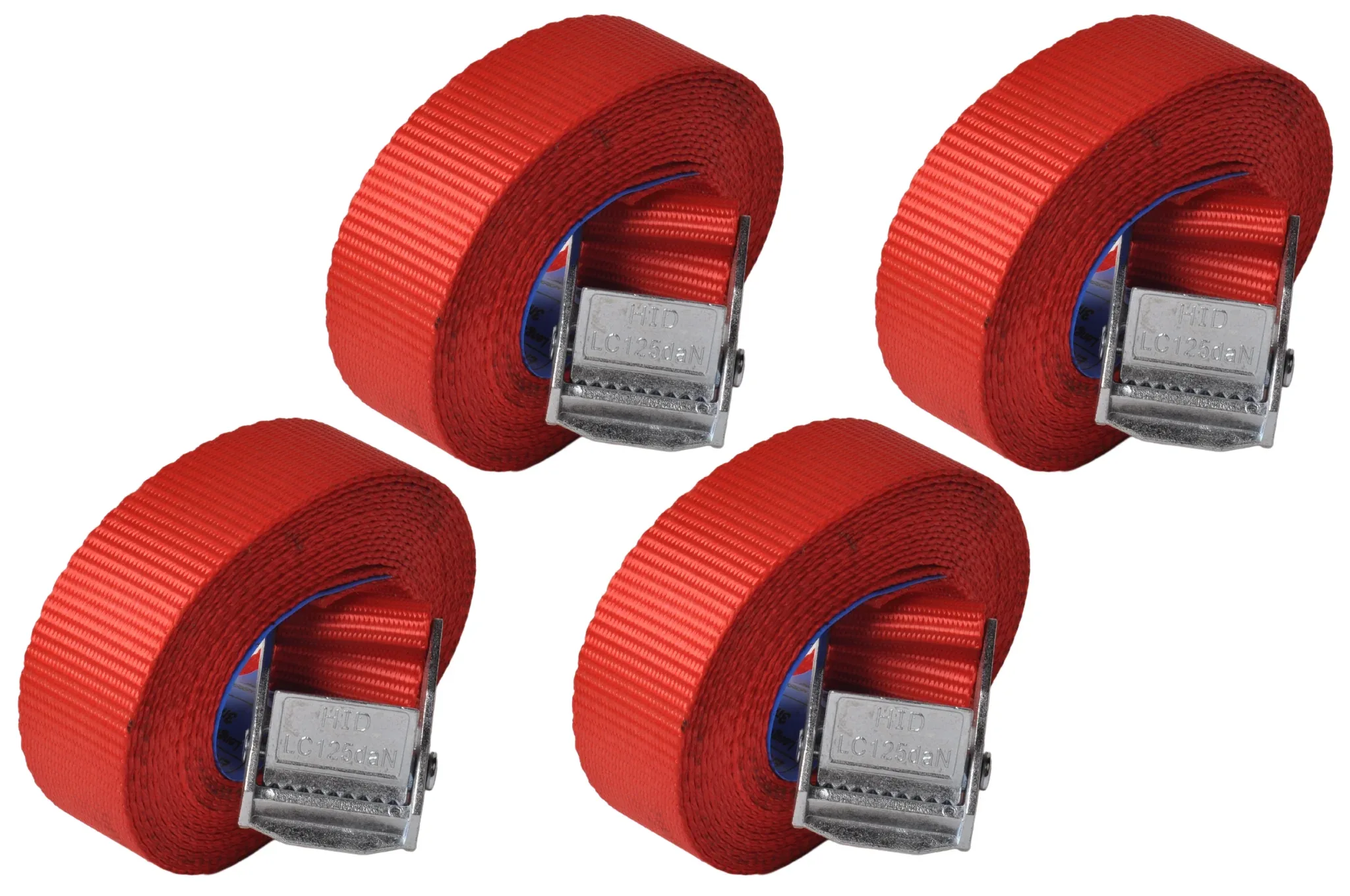 4 Stück Spanngurte - 300x2,5 cm - rot - Bruchlast 250 kg