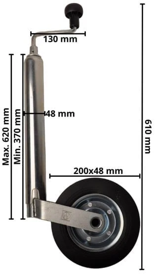 Stützrad - rund 48 mm - Tragfähigkeit: 150 kg - Gummireifen und Stahlfelge - Image 6