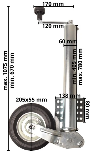 Stützrad für Anhänger - 60 mm rund - Tragfähigkeit: 250 kg - automatisch klappbar - Image 6