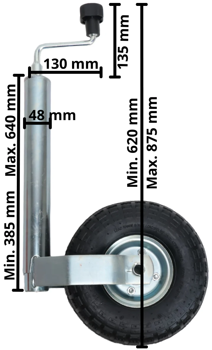 Stützrad mit Luftreifen - 48 mm - Tragfähigkeit: 150 kg - Stahlfelge - Image 5