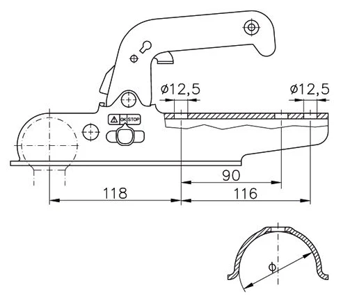 Winterhoff EM150-RG - 70 mm rund - 1500 kg - ungebremste Kugelkupplung - Image 4