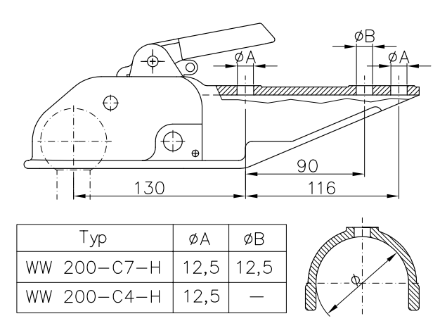 Winterhoff WW200-C7 - rund 70 mm - 3000 kg - ungebremste Kugelkupplung - Image 5